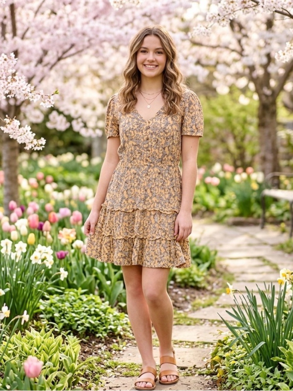 Justify yellow floral juniors dress